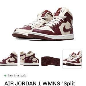Nike Air Jordan 1 WMNS Split Maroon White Sneakers
